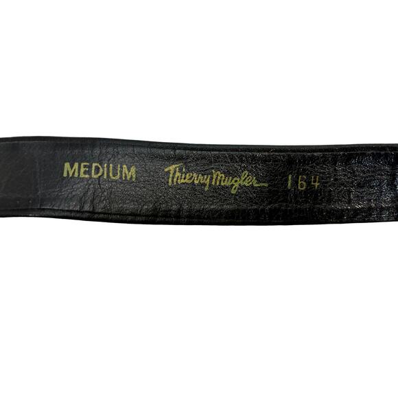 Vintage Thierry Mugler Black Leather Belt Hammered Silver Disc Buckle M main image 4